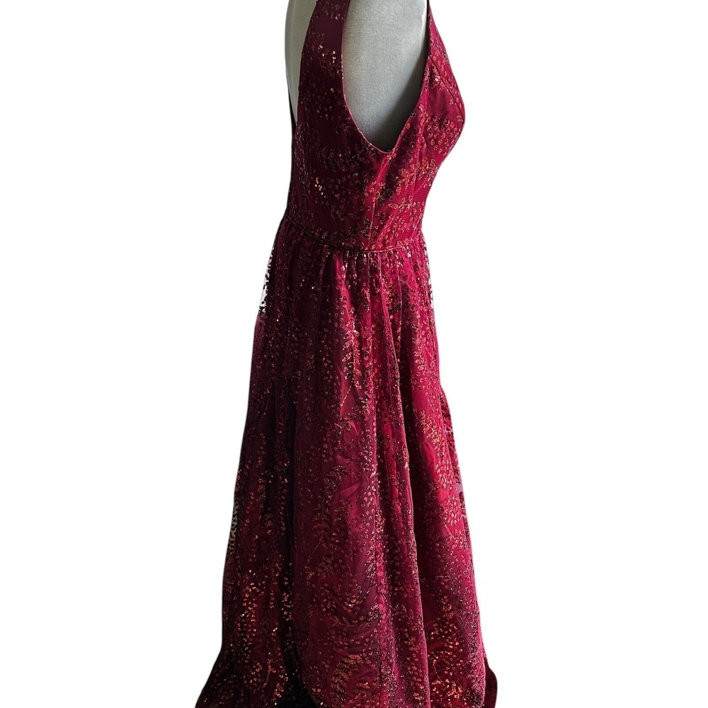 Blondie Nites Burgundy Sequin Gown Princess Fairycore Prom Gala Size 13 NWT - Picture 9 of 13